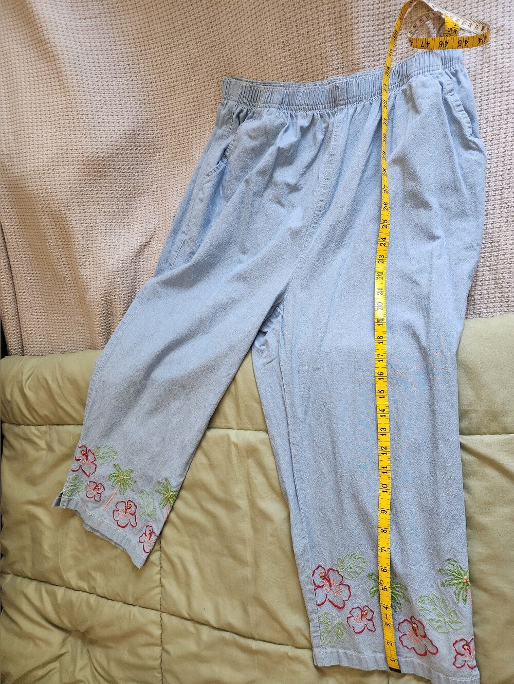 "Classic Elements" Size 16w/18w Tropical Embroidery Capri+Collared Shirt Set - Picture 14 of 16